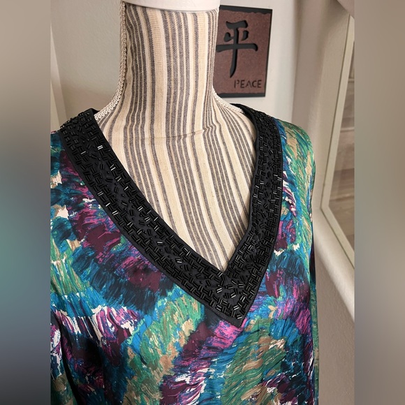 DANA BUCHMAN NWOT $54 ELECTRIC MIX LYONS BEADED BLOUSE TUNIC KIMONO SIZE XL - Picture 8 of 12